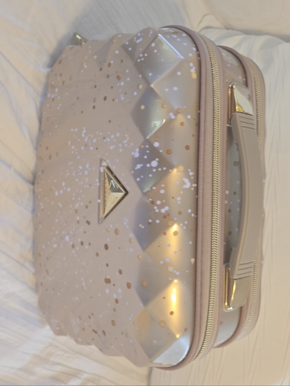 Hard-Shell Cosmetic Case in Blush Pink with Gold Metallic Accents